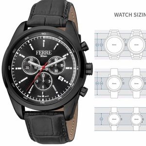 FERRE MILANO FM1G129L0041 Men's Embossed Leather Strap Watch, 44mm new in box